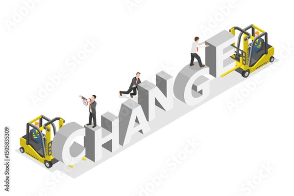 Fototapeta 3D Isometric Flat  Illustration of Change Banner, Big Business Transition