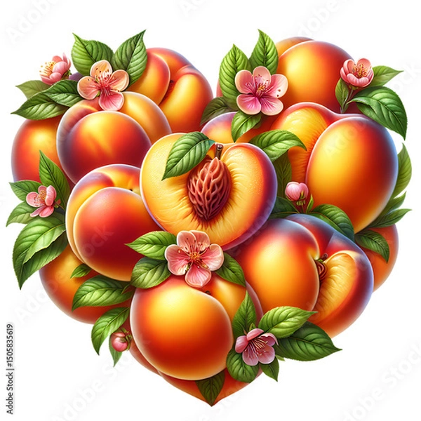 Obraz Sweet summer fruits peach heart isolated on white background