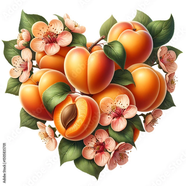 Obraz Sweet summer apricots fruit heart isolated on white background