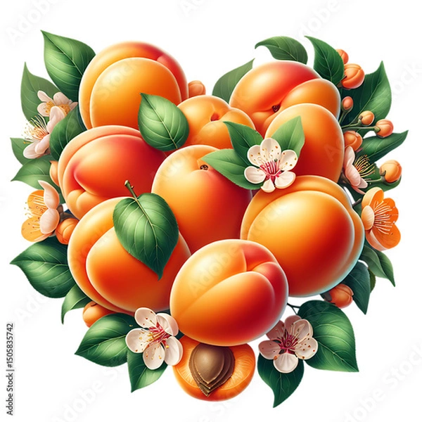 Obraz Sweet summer apricots fruit heart isolated on white background