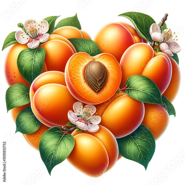 Obraz Sweet summer apricots fruit heart isolated on white background
