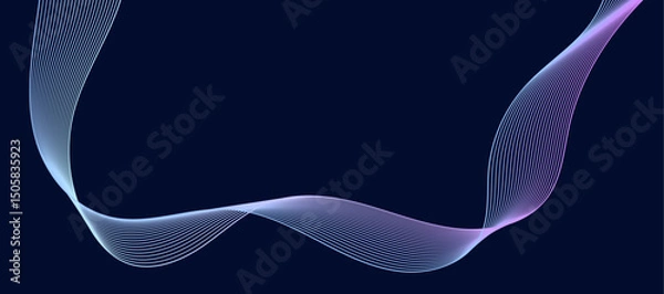 Fototapeta Abstract glowing wave lines on dark blue background. Dynamic wave pattern. Modern flowing wavy lines.