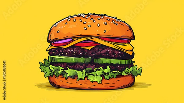 Fototapeta Bright appetizing burger with vegetables isolated on a bright background