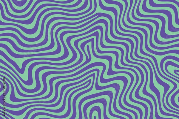 Fototapeta Seamless mint purple wavy psychedelic line abstract pattern