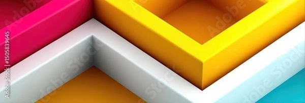 Fototapeta Minimal abstract geometric shapes with bright color blocks, high saturation, clean lines, bold modern art poster design, top view