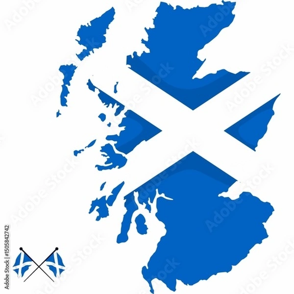 Fototapeta Vector illustration of a map of Europe with highlighted Scotland and Scottish flag isolated on a white background