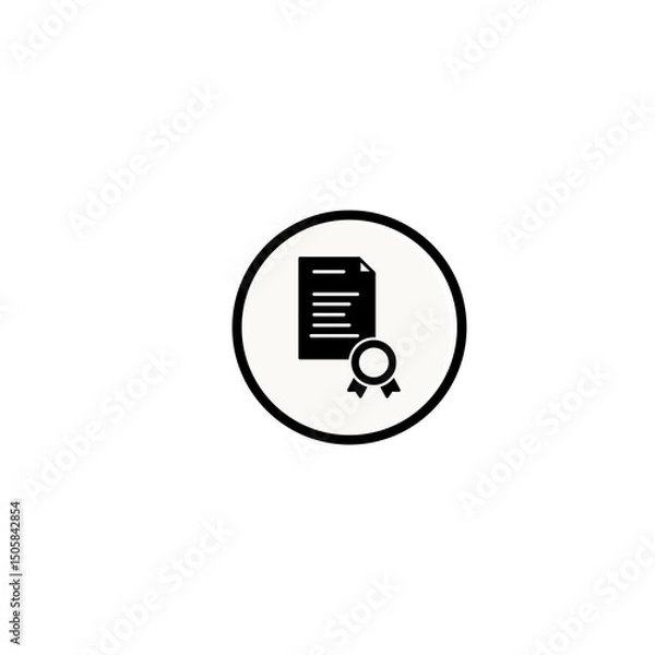 Fototapeta The icon vector of the document with text and ribbon or seal in the lower corner, representing the official certificate or document.