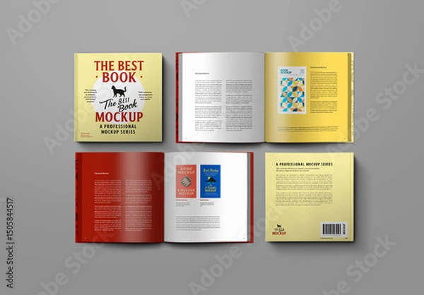 Fototapeta Book Mockup – Square Flat-Lay (4 Top-View Objects)