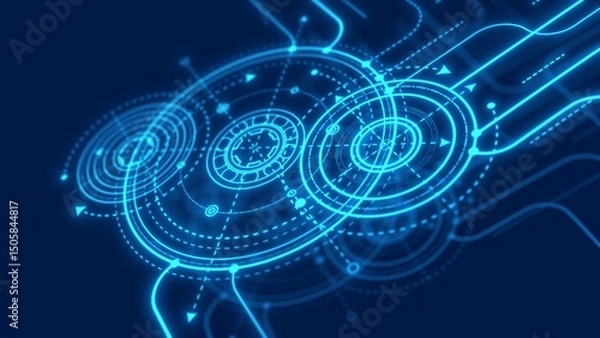 Fototapeta Technology background .Technical drawing of gears .Engineering concept. Rotating mechanism of round parts . 