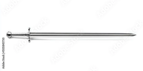 Fototapeta A sleek, silver sword on a white background.  Its simple design is both elegant and powerful.