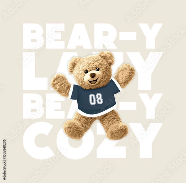 Obraz Cute teddy bear vector illustration.Fun teddy bear graphic design for textiles.Cute cozy teddy bear illustration lying on the floor and lazing.Cute animal pattern print.Cute animal drawing to hug you.