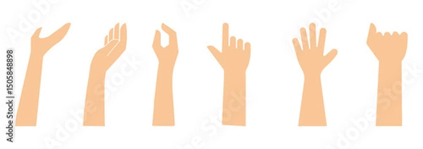 Obraz series of silhouetted hands raised high in unison icon vector illustration. hands silhouettes, Raised hands vector silhouettes, Set of hand silhouette icon logo template vector. eps 10