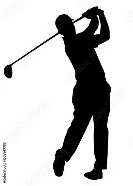 Fototapeta Elegant Golfer Silhouette Swinging – High Contrast Black and White Minimalist Dynamic Abstract Design