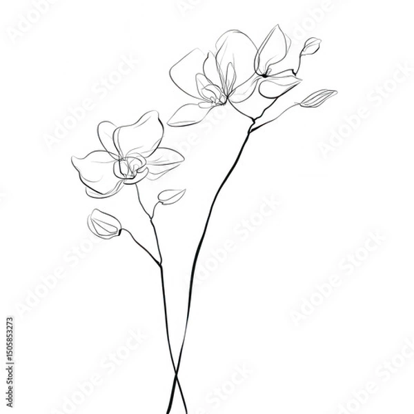 Fototapeta Elegant minimal orchid clipart featuring delicate floral elements, showcasing refined lines and sophisticated design that adds touch of nature beauty to any project