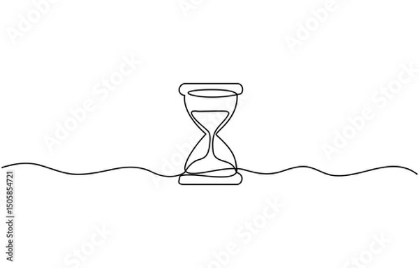 Fototapeta One continuous line drawing of sand hourglass. Vintage timer as Countdown concept, One line continuous hourglass. Line art hourglass outline.