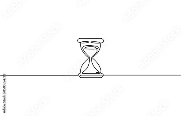 Fototapeta One continuous line drawing of sand hourglass. Vintage timer as Countdown concept, One line continuous hourglass. Line art hourglass outline.