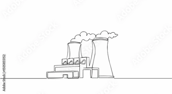 Fototapeta A line drawing of a modern factory with smoke stacks. A graphic image perfect for representing Industry