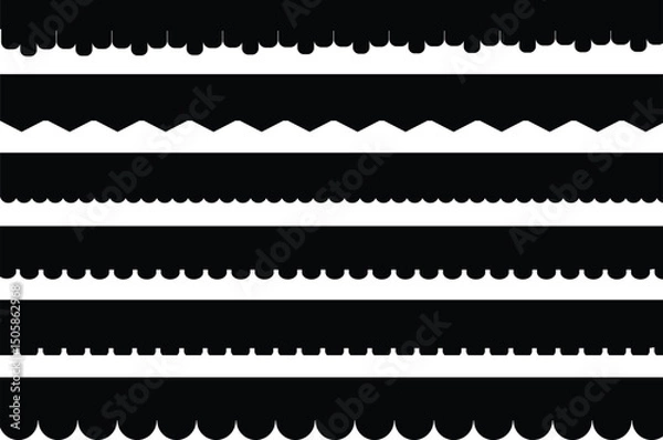 Obraz Scalloped edge. borders and.and framemodern brutalism forms. vector silhouettes with seamless.pattern of waves. stripe, tape collection isolated on. white background