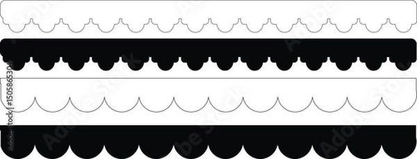 Obraz Scalloped edge seamless set. borders and dividers. Simple scalloped border. Repeat cute vintage frill ornament. Texture ribbons. Vector