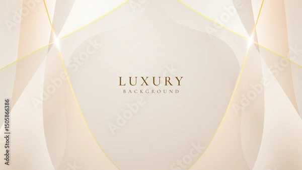 Fototapeta Luxury cream abstract background with golden lines. Elegant wave shapes for premium design, wedding invitation, business card, cosmetic branding, and stylish product packaging.