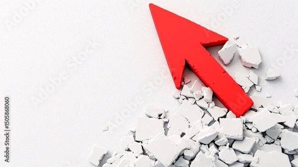 Obraz A large red arrow breaks through a white surface, symbolizing progress, growth, or breakthrough.