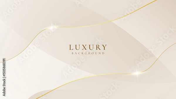 Fototapeta Luxury cream abstract background with golden lines. Elegant wave shapes for premium design, wedding invitation, business card, cosmetic branding, and stylish product packaging.
