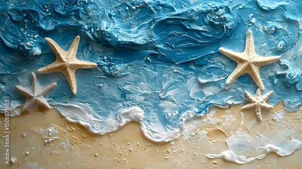 Fototapeta A textured beach scene with starfish.