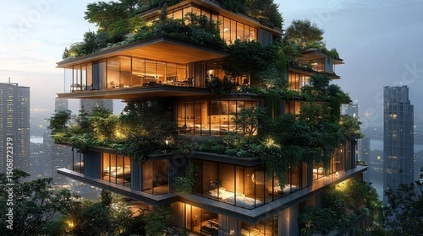 Obraz Futuristic Vertical Garden Tower Cityscape