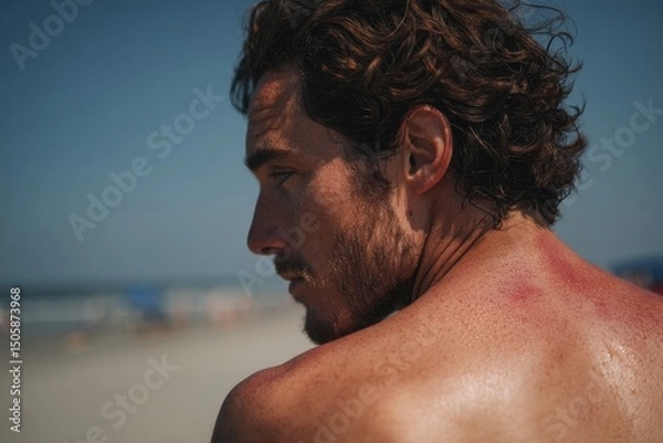 Fototapeta sunburn and redness on man back and neck
