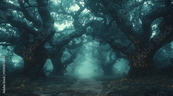 Obraz Misty Forest Path at Night