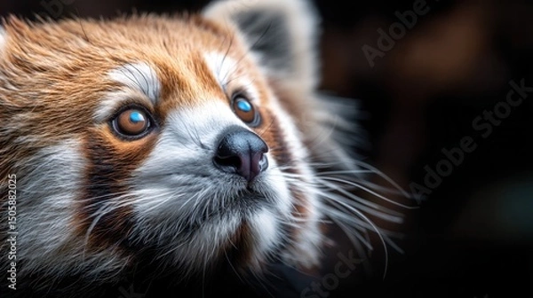Fototapeta Close-up of a red panda's face, looking upward