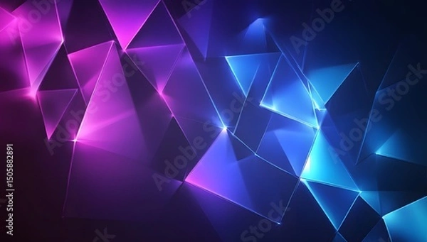 Obraz Vibrant neon blue and pink light triangles arranged in an endless tunnel, creating a dynamic background 