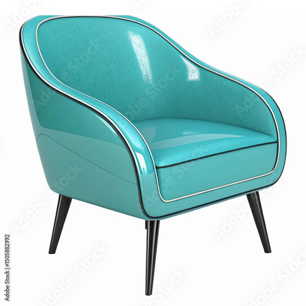 Fototapeta Stylish Turquoise Retro Armchair with Sleek Design for Modern Interiors and Home Decor