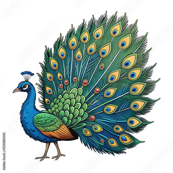 Fototapeta Vibrant Colorful Peacock with Elegant Feather Display on Transparent Background