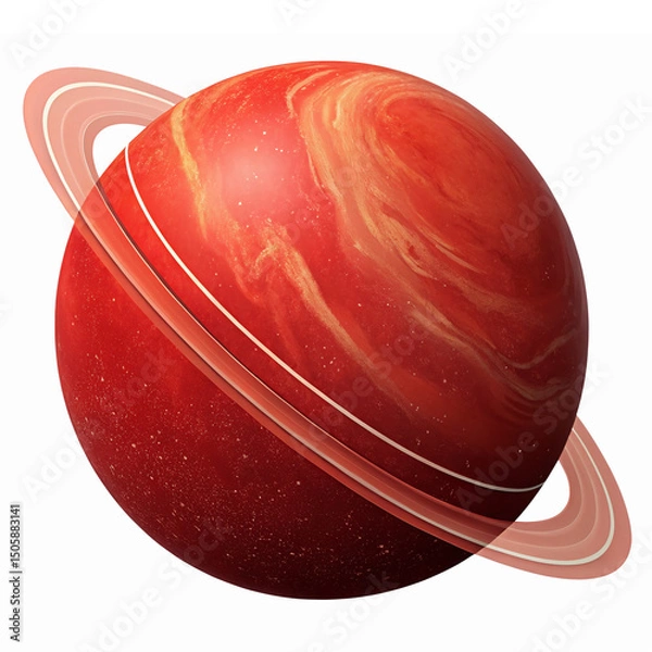 Fototapeta Vivid Red Planet with Ring System on Transparent Background for Space and Science Applications