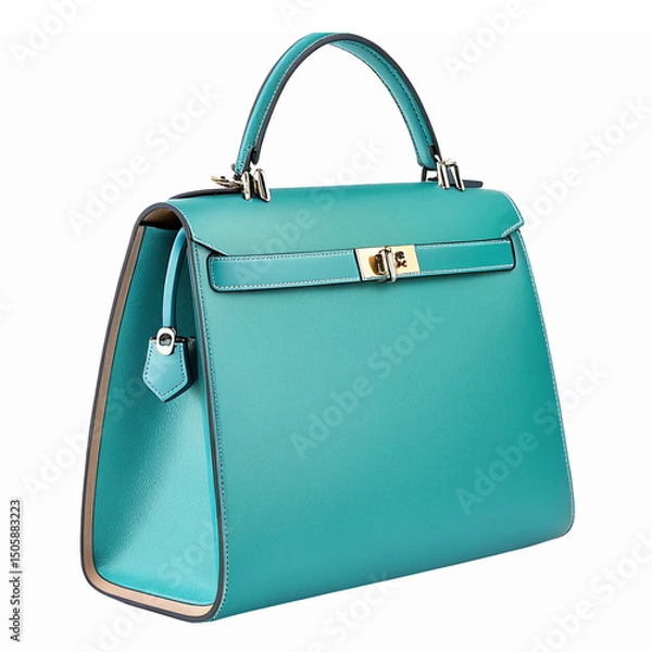 Fototapeta Elegant Turquoise Handbag with Gold Hardware and Classic Design on Transparent Background