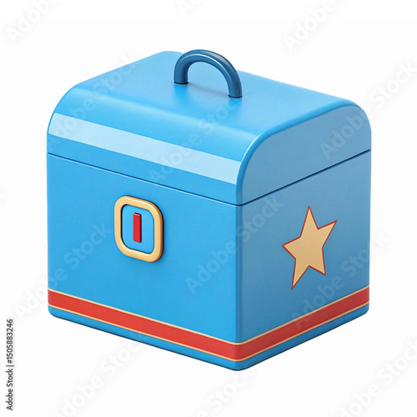 Fototapeta Colorful Blue Treasure Chest with Star Design and Handle for Kids Room Decor and Games