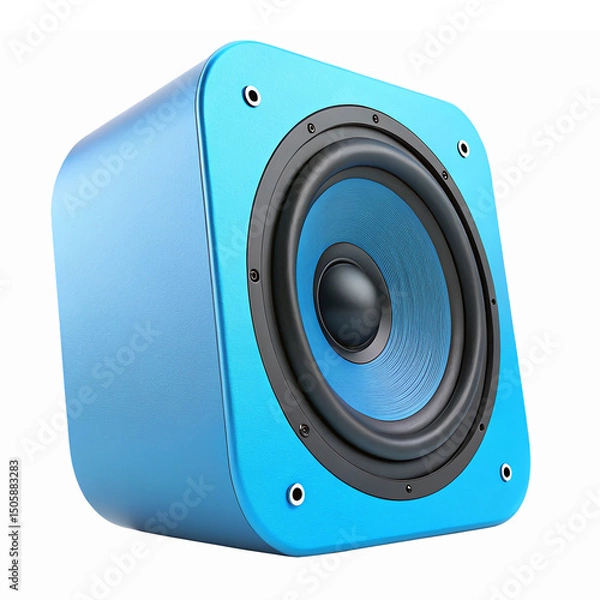 Fototapeta Blue Square Subwoofer Speaker with High-Quality Sound Technology on Transparent Background