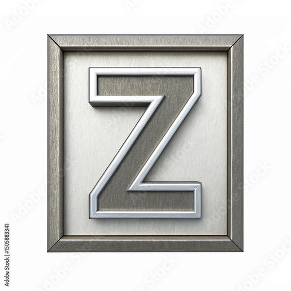 Fototapeta Sleek Metallic Letter Z with Frame on Transparent Background for Dynamic Branding and Design