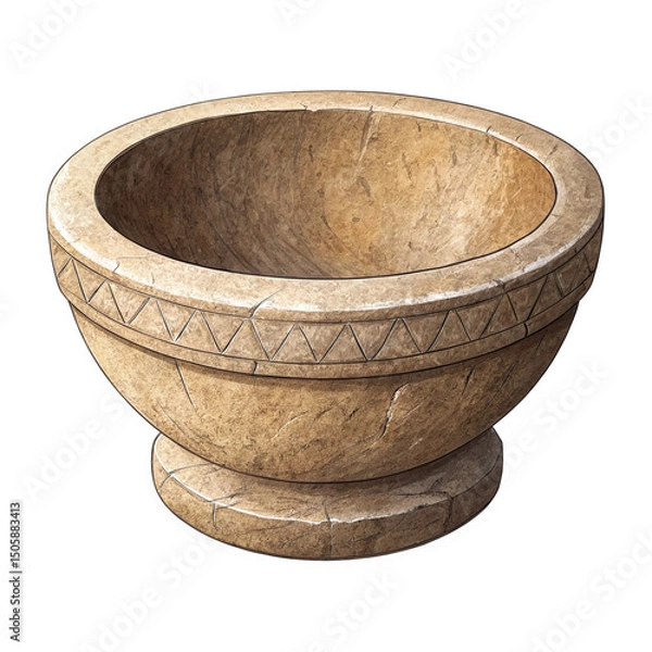 Fototapeta Ancient Stone Bowl with Intricate Designs on a Transparent Background