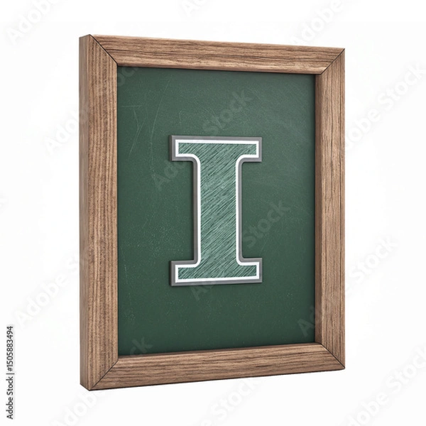 Fototapeta Framed Chalkboard with the Letter I Displaying Educational Theme for Classroom or Home Decor