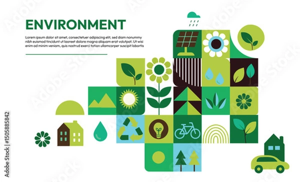 Fototapeta Ecology and Earth Day Concept vector image. World environment and sustainable development concept with ecology icons template flat design, eco friendly and green technology. ESG for business 