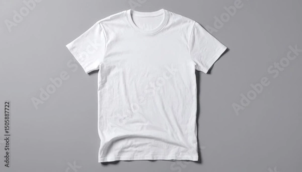 Fototapeta Minimalist white crew neck t-shirt mockup showcasing simple style casual apparel blank template for custom prints and designs fashion forward clothing