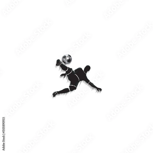 Fototapeta Stylized soccer player kicking ball high in the air graphic design