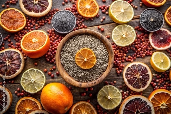 Fototapeta Vibrant Citrus and Chia Seeds A Fusion of Flavor and Nutrition