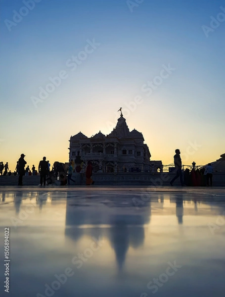 Fototapeta ancient hindu temple architecture with blue bright sunrise sky at dawn from flat angle