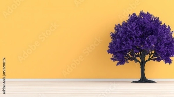 Fototapeta Empty room with a purple tree