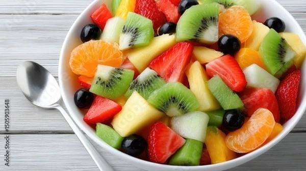 Fototapeta Colors and textures combine in a tantalizing fruit and granola bowl, creatively arranged for a delightful culinary experience