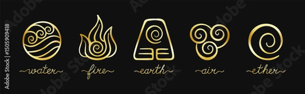 Obraz Golden Elemental Symbols Vector Set