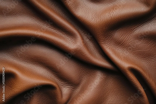Fototapeta Close-up of brown leather texture with wrinkles and folds.